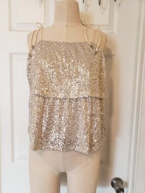 Sequin Layered Cami Top - Champagne Size Small